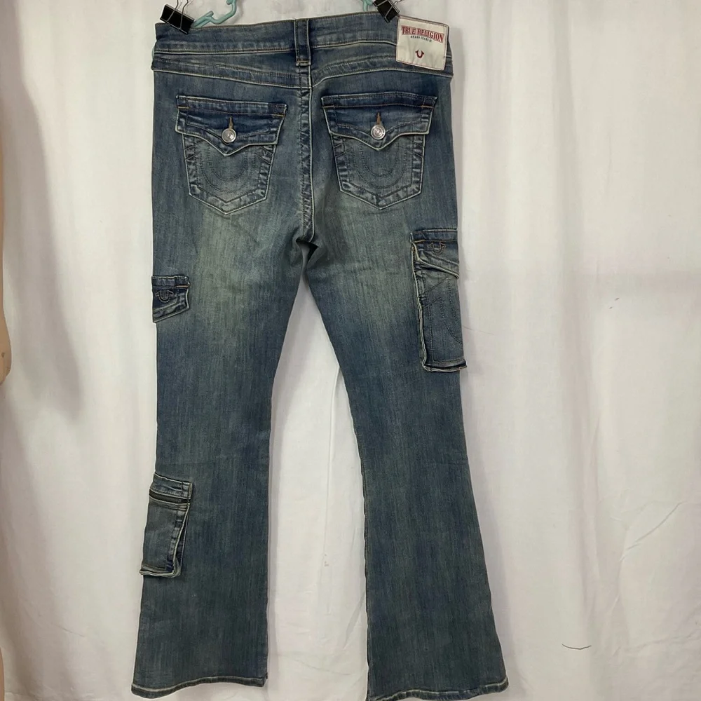 True Religion Medium Vintage Becca Low Rise Cargo Bootcut Denim Jeans Size 29 - Picture 3 of 13